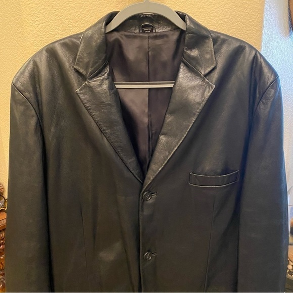 ALFANI Men Black Positano Macy’s Soft Leather Blazer Jacket Size L44 - Picture 2 of 10